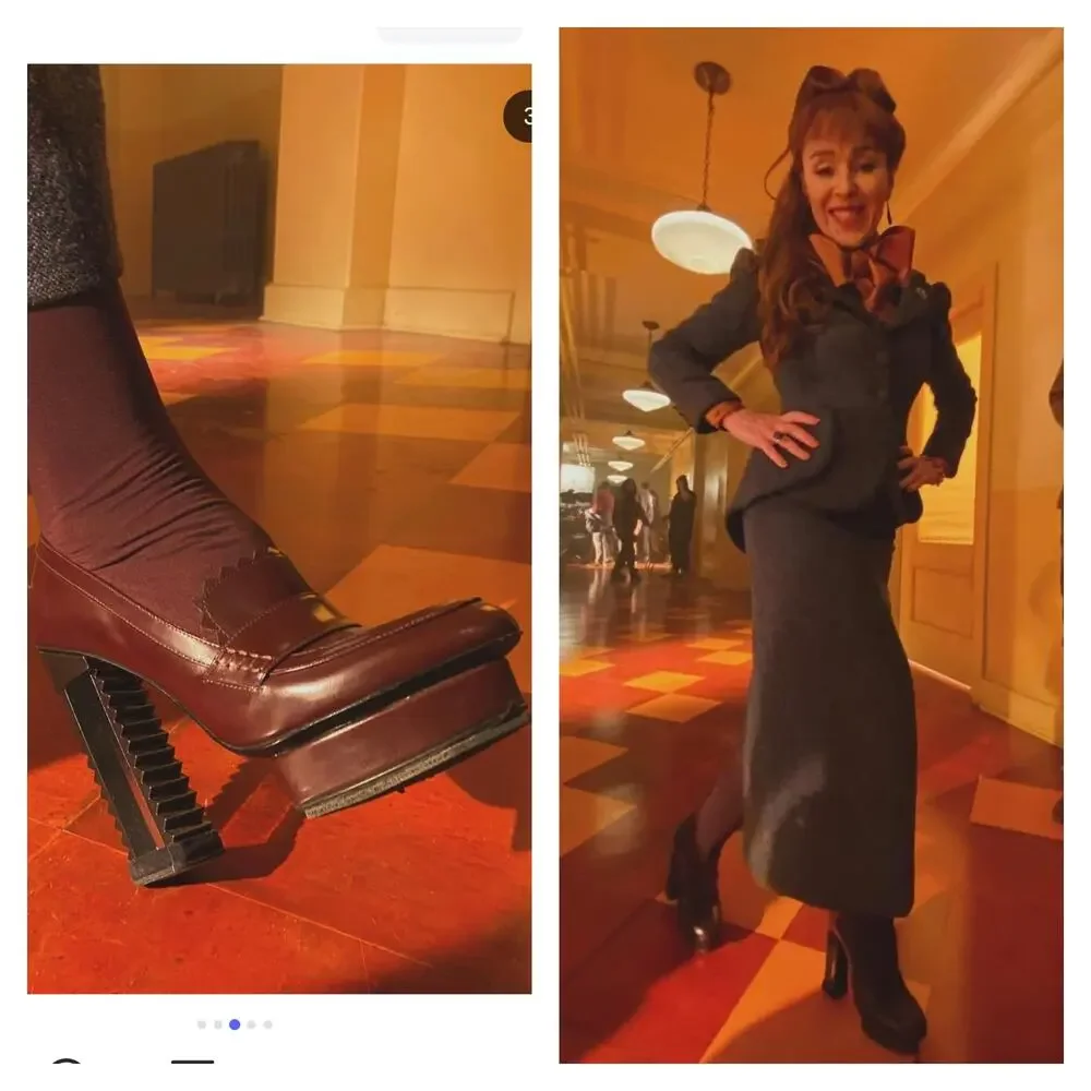 Aperlai High Heel Loafer Lucite Zig Zag Heel Platform Oxblood Burgundy Size 38